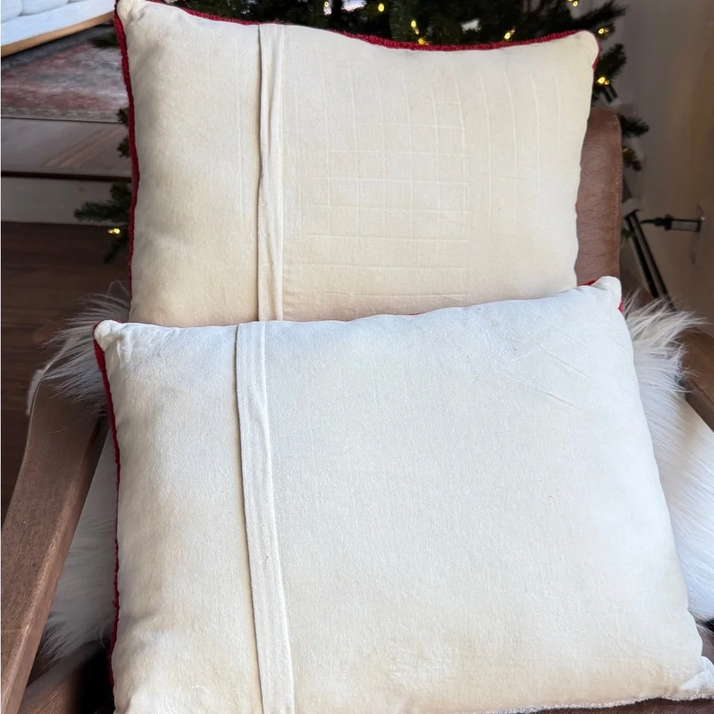 Wool Festive Goose Holiday Pillow - Red and White